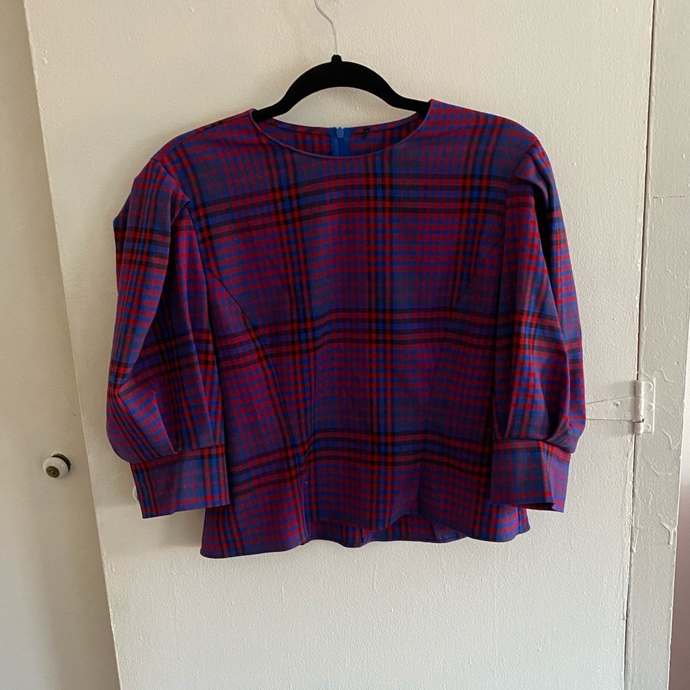 Plaid Puff Sleeve Blouse